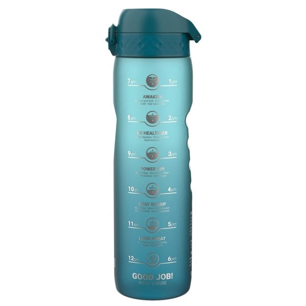 ION8 Leak Proof 1 Litre Water Bottle with Times to Drink, Recyclon, Teal & Blue, 1L