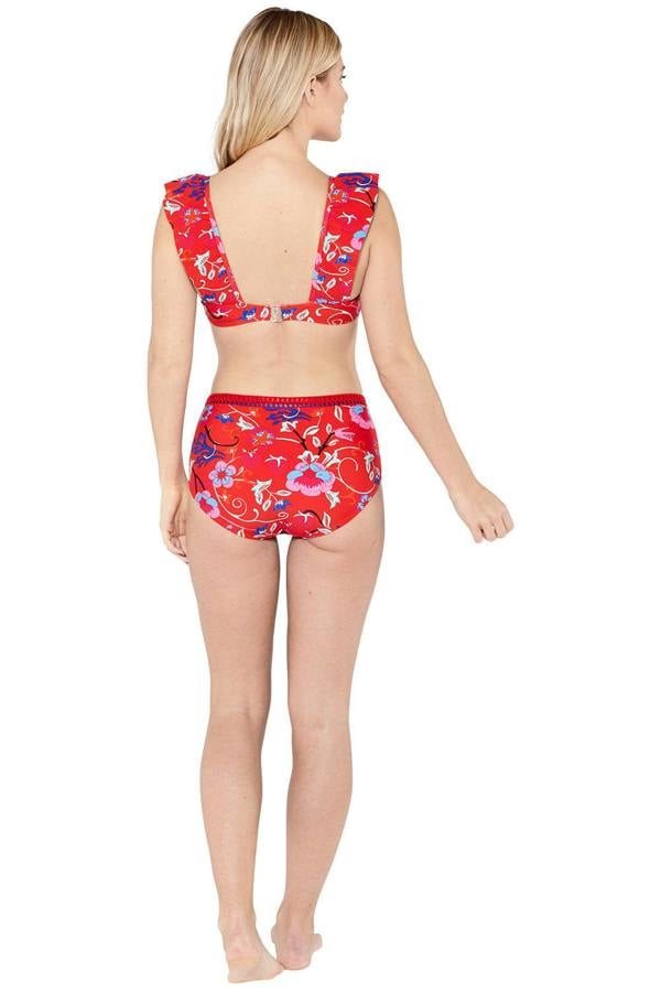 Red Bardot Frill Bikini Top and Bottoms Set Back