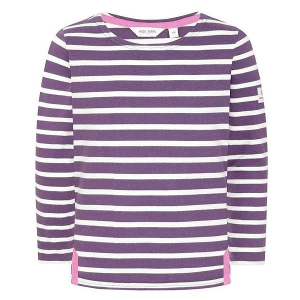 Lazy Jacks Girls Breton Top - Loganberry - 