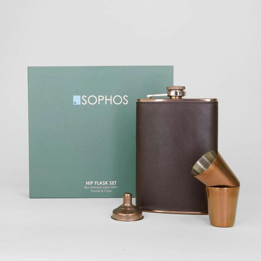 Sophos 4 Piece 8oz Hip Flask Gift Set - Copper/ Brown Finish