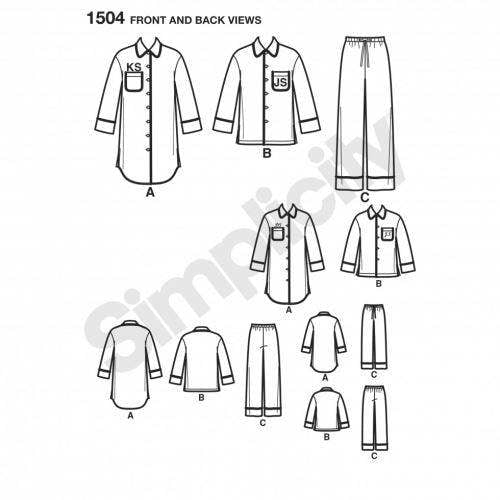 Simplicity Sewing Pattern 1504, Dresses, Trousers, Pyjamas, Tops for Kids, Men, Teenagers, Women, XS-S-M-L-XL - Easy