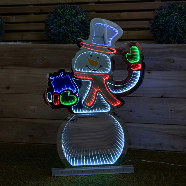 Samuel Alexander 76cm Infinity Light up Standing Snowman Christmas Decoration with Multi-Coloured LEDs on Metal Base