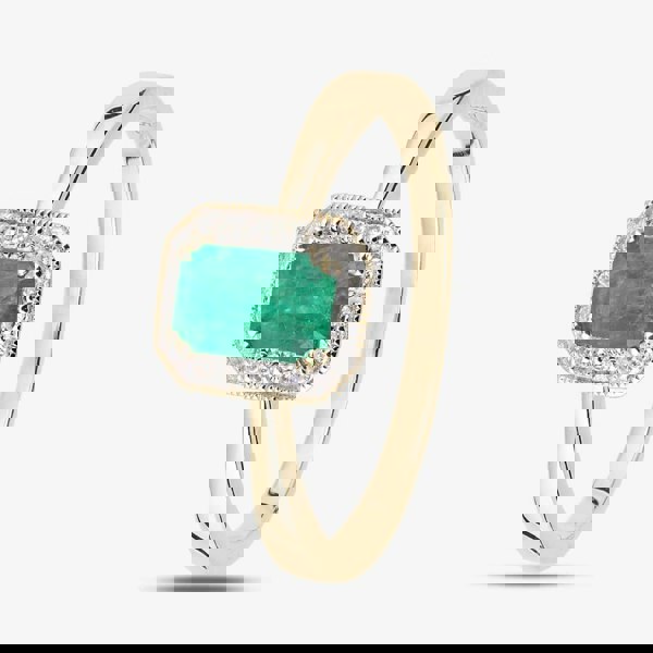 T. H. Baker 9ct Yellow Gold Emerald & 0.08ct Diamond Halo Ring DR1619YEM