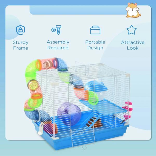 Blue hamster cage activity set with sturdy frame and portable design