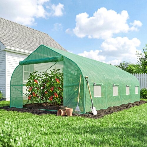 Outsunny 6 x 3M Walk in Polytunnel Greenhouse Large Outdoor Grow House w/ Door