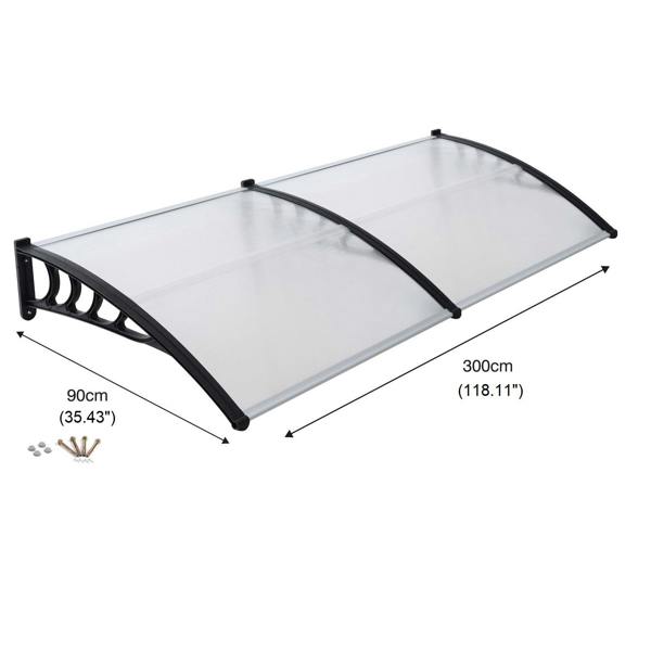Gr8 Garden Front Door Canopy Awning 90x300cm – Rain & Sun Protection Porch Cover Lean-To Roof Shelter
