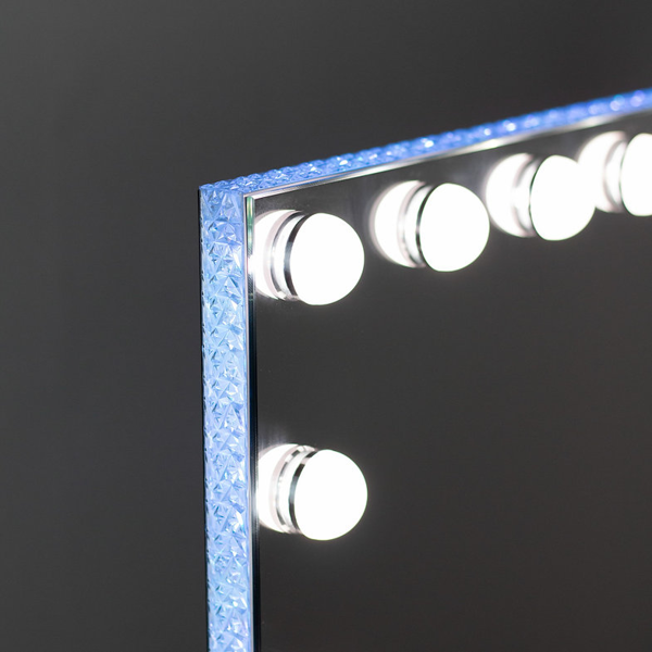 Downton Interiors White Modern LED Hollywood Vanity Tabletop Mirror with Bulbs 58cm - Soho Collection