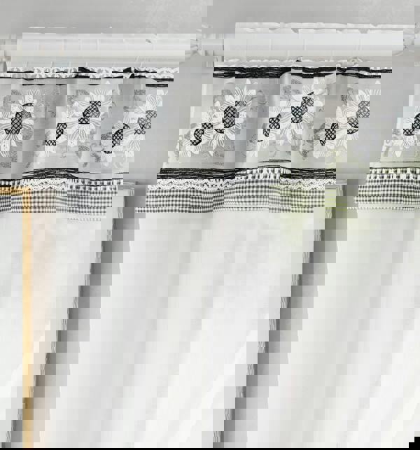 Tyrone Textiles Floral Embroidery Kitchen Curtains Window Sets with Matching Tie Backs