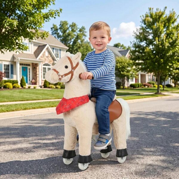 Ride on Horse Pedal Ride On Walking Horse Toy Rotatable Head Neighing Sound, Light Brown