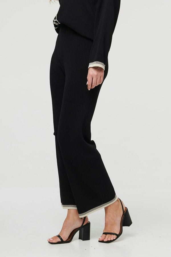 Black | Floral Trim Jumper & Trousers Co-Ord Set
