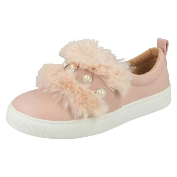 Spot On Girls Spot On Faux Pearl Strap Fur Trim Shoes