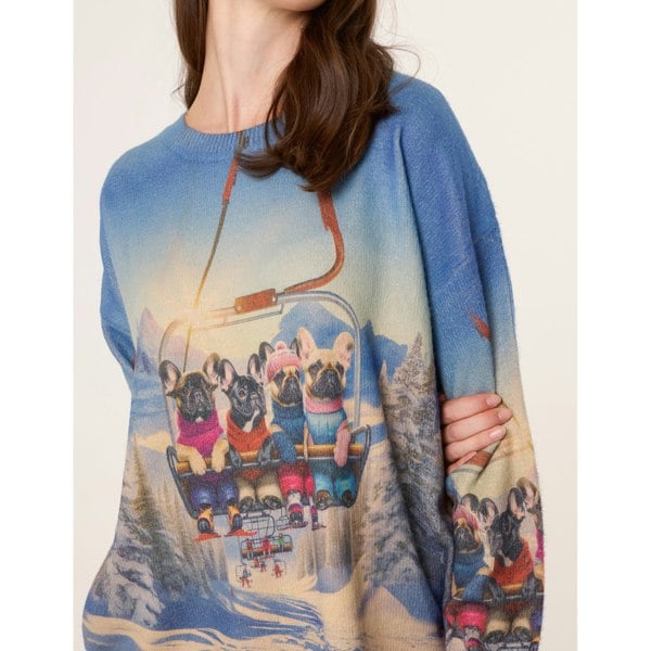 Blue Vanilla Dog Print Long Sleeve Jumper