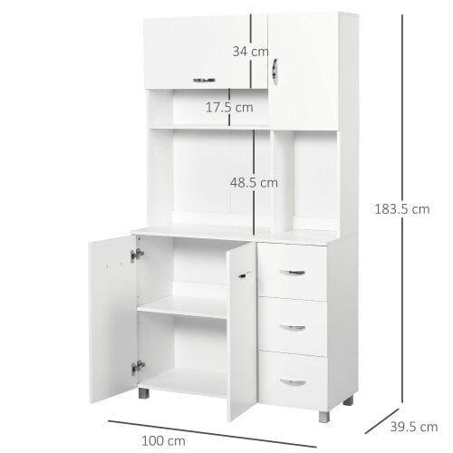 Wyld Haus Vivivi Hapa Wooden White Tall Kitchen Sideboard With Drawers Flip Door Cupboards And OFauxn Shelves