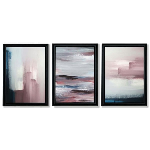Artze Wall Art Framed Set of 3 Navy & Blush Pink Abstract Prints