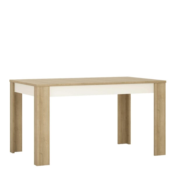 Wyld Haus Hjorring Medium White and Natural Oak Wood Extending Dining Table