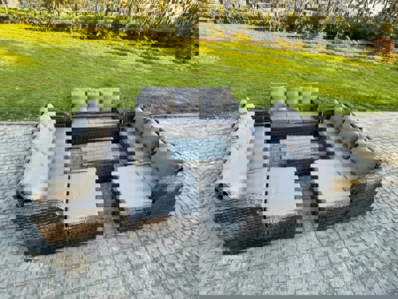Fimous Wicker PE Rattan Garden Furniture Set 11 Seater Outdoor Lounge Sofa Set with Coffee Table 2 Big Footstool Dark Grey Mixed