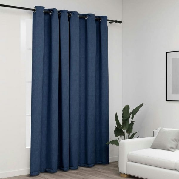 Berkfield Linen-Look Blackout Curtains with Grommets Blue 290x245cm