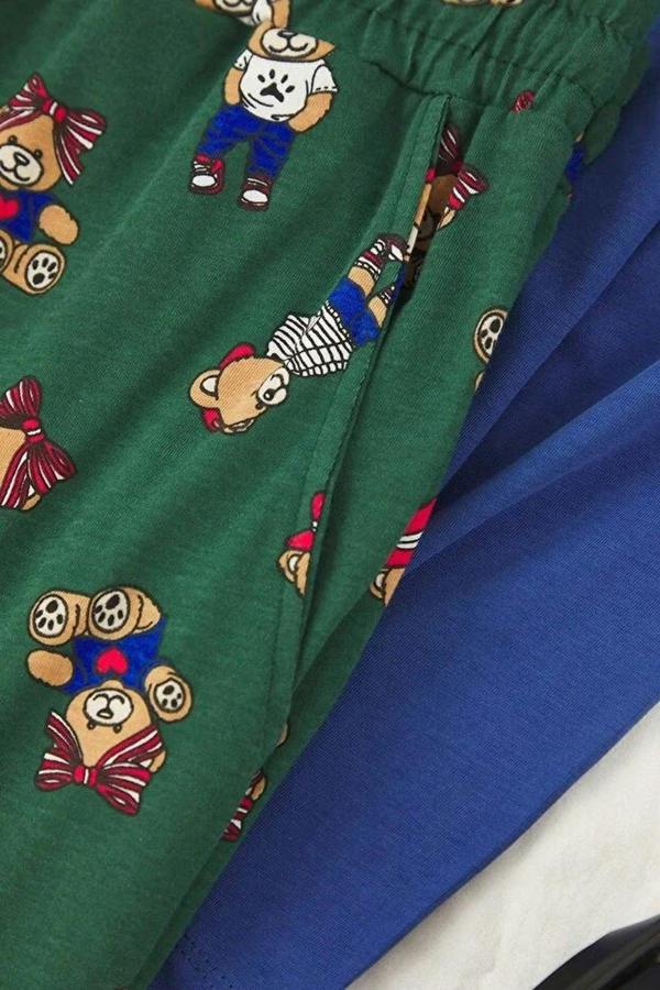 WOVCOR 2-Piece Teddy Bear Print Knit Pajama Set