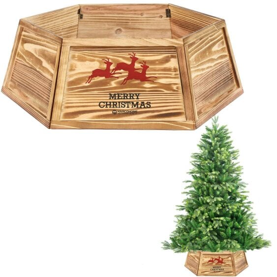 Shatchi 31.5 inch Hexagon Wooden Christmas Tree Collar with Burnt Finish for Festive Tree Stands - 31.5INCH - Wood - Artificial Christmas tree