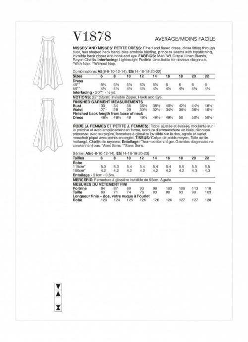 Vogue Sewing Pattern 1878, Dresses for Women, A5 (6-8-10-12-14) - Intermediate