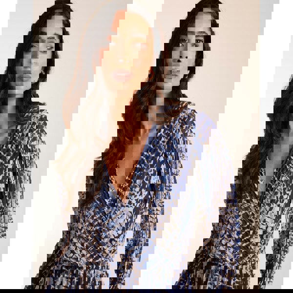 Blue Vanilla Pleated Abstract Snake Print Wrap Dress