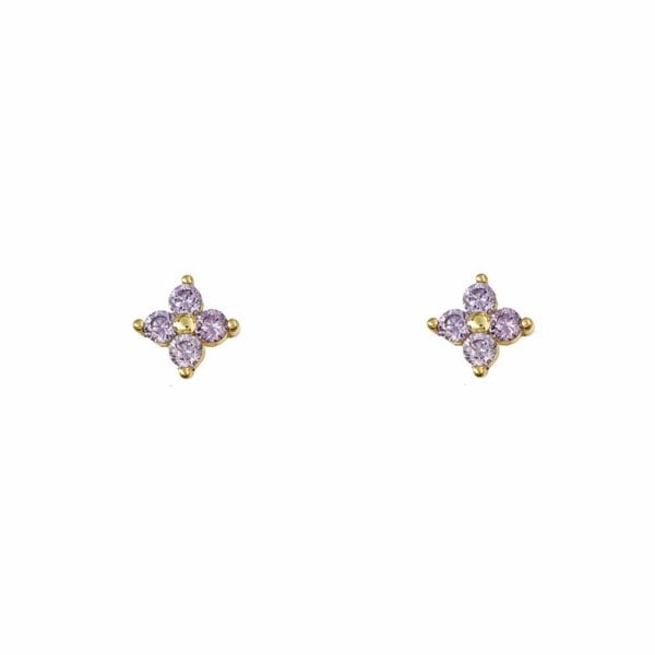 Gold Trip Amethyst Crystal Flower Studs