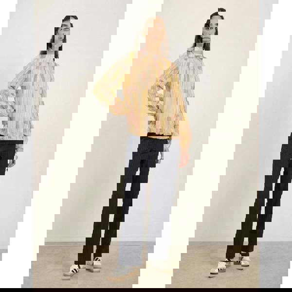 Blue Vanilla Tile Print Puffball Blouse With Metallic Detail