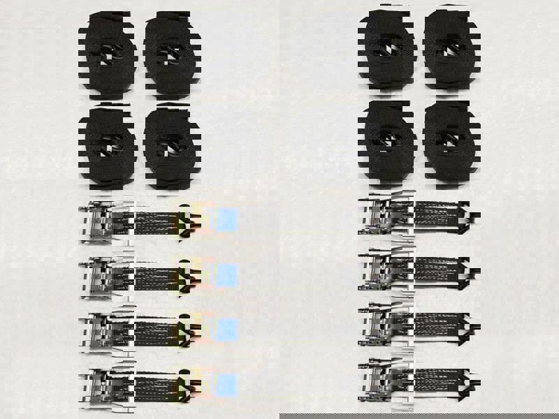 Ratchet Straps 50MM 5T 8M X4 (Tie Down Heavy Duty Cargo Recovery Trailer Claw Hook Black)