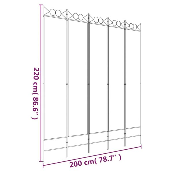 Berkfield 5-Panel Room Divider White 200x220 cm Fabric
