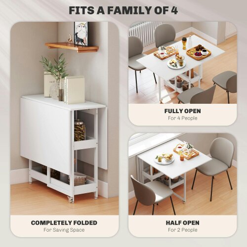 Wyld Haus Luloso Wooden White Drop Leaf Dining Table Seating 4