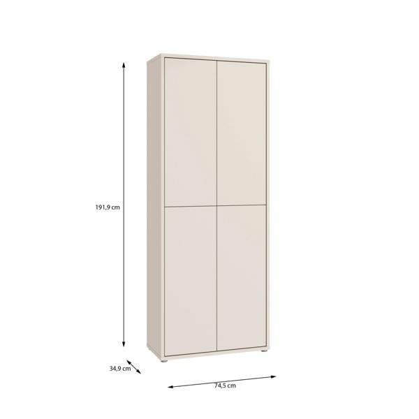 Furniture To Go Alice Springs Tall Shoe Cabinet with 4 Doors Push-to-Open in Sand