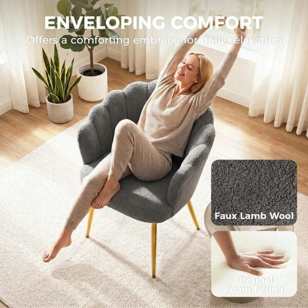 Bobobiy Lounge Chair Petal-Back Armchair Metal Metal Legs for Living Room Bedroom, Grey
