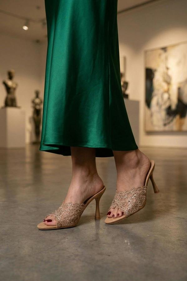 ikrush Ines Embellished Lace Stiletto Mules