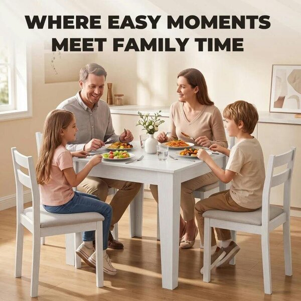 Dining Table for 4, 80L x 80W x 75Hcm, Modern Square Kitchen Table, White