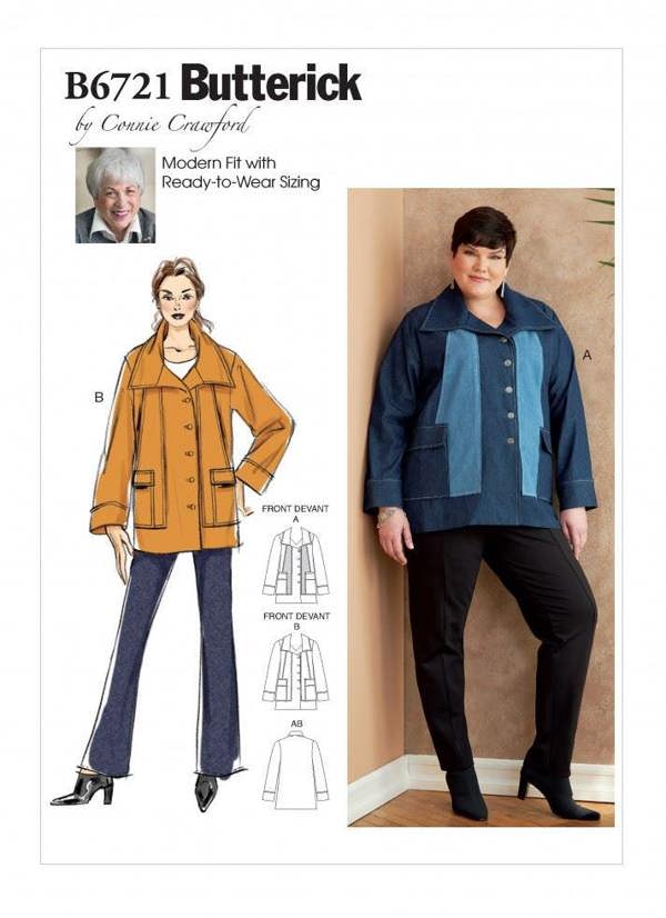 Butterick Sewing Pattern 6721, Jackets, Coats for Women, WMN (XXL-1X-2X-3X-4X-5X-6X) - Intermediate