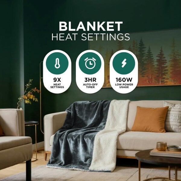 DMD Collective Heated Electric Blanket - Sherpa Fleece, Auto-Off, 9 Heat Levels