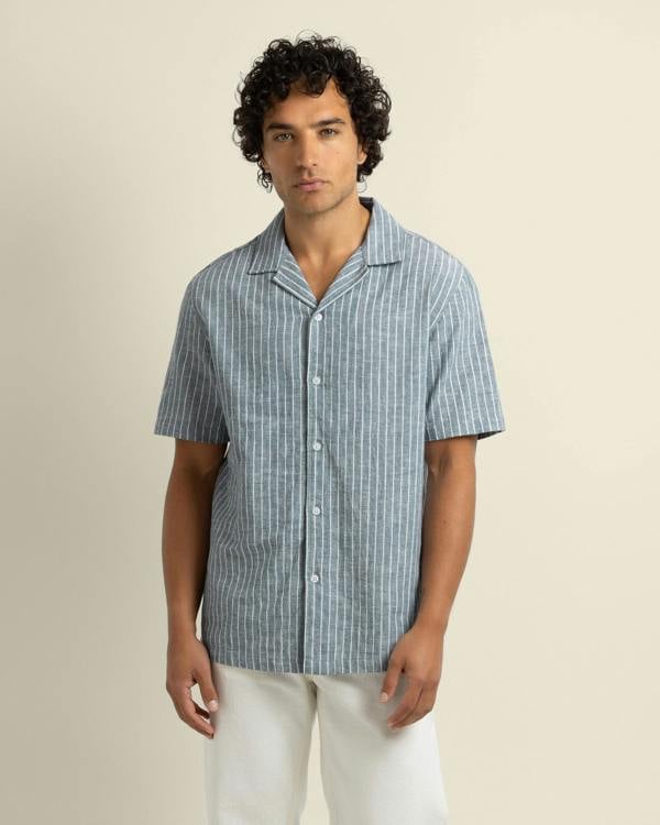 Larsson & Co Kare - Linen Blend Striped Short Sleeve Shirt