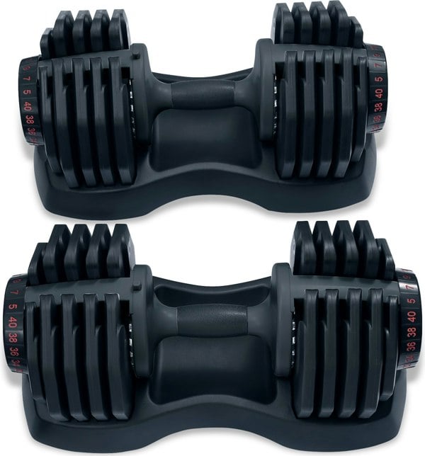 Strongology Home Fitness Adjustable Smart Dumbbell Pair from 5kg to 40kg Training Weights in Black