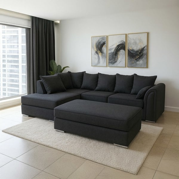 Furnishings For Less Chiswick Corner Sofa 4 Seater with Footstool - Silver Or Black