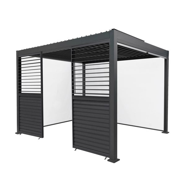 Monstershop Anthracite Aluminium Pergola With White Blinds & 2 Shutter Panels - 3m x 3m