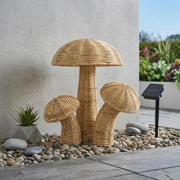 Garden Greatness Trio Solar Rattan Look Toadstool Light