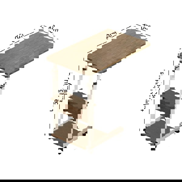 Living and Home 3-tier Height Adjustable Mobile Table Overbed Desk with Wheels