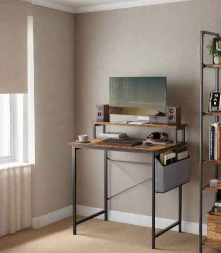 Modcraft Industrial Style Computer Desk with Monitor Riser, Fabric Pouch, Adjustable Legs, 55 x 80 x 90.5 cm