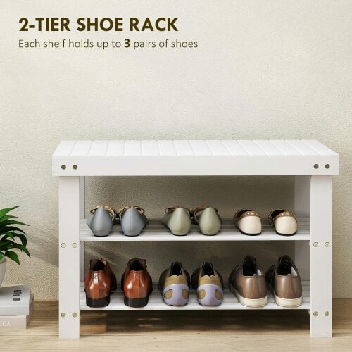 Wyld Haus Riyo White Bamboo 2 Tier Shoe Storage Bench