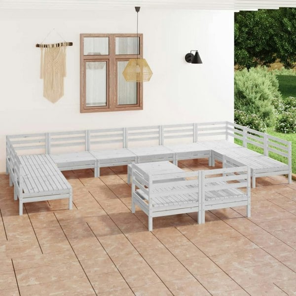 Berkfield 13 Piece Garden Lounge Set White Solid Wood Pine