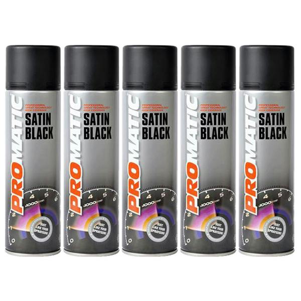 Promatic 5X Promatic Satin Black Spray Paint 500ml