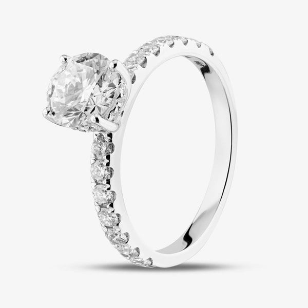 T. H. Baker 9ct White Gold Certified Lab Grown 1.50ct Brilliant Cut Diamond Shoulder Set Solitaire Ring LGR43483-150