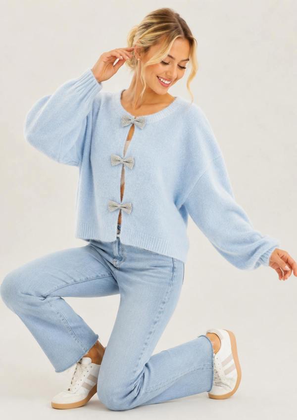 Claudio Lugli Soft Touch Crystal Bow Detail Knit Jumper