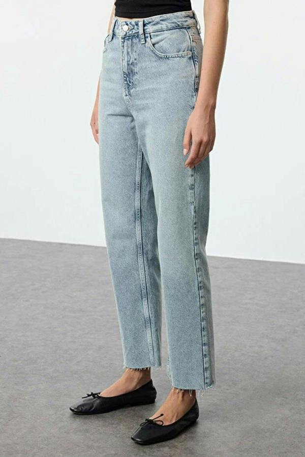 WOVCOR High Waist Straight Jeans with Cut-Out Legs