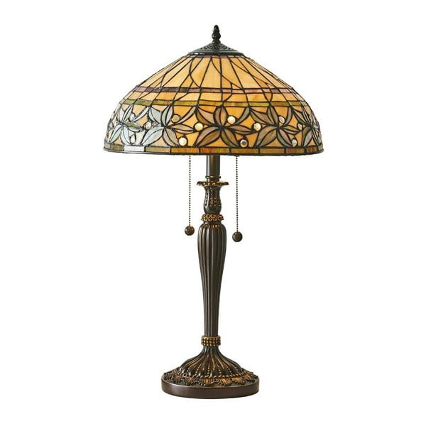 Floral Tiffany Glass Table Lamp - Mottled Glass & Dark Bronze Finish - LED Lamp Loops
